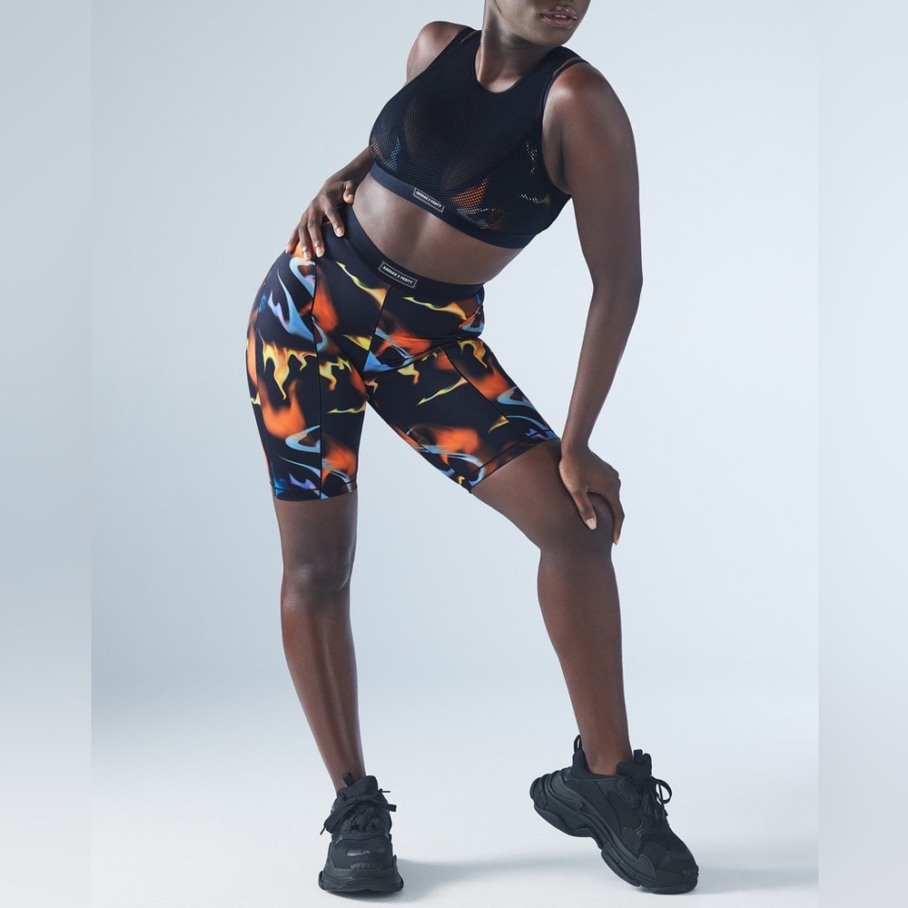 Savage X Fenty Black and Orange Flames Bike Shorts High-Waisted Trendy